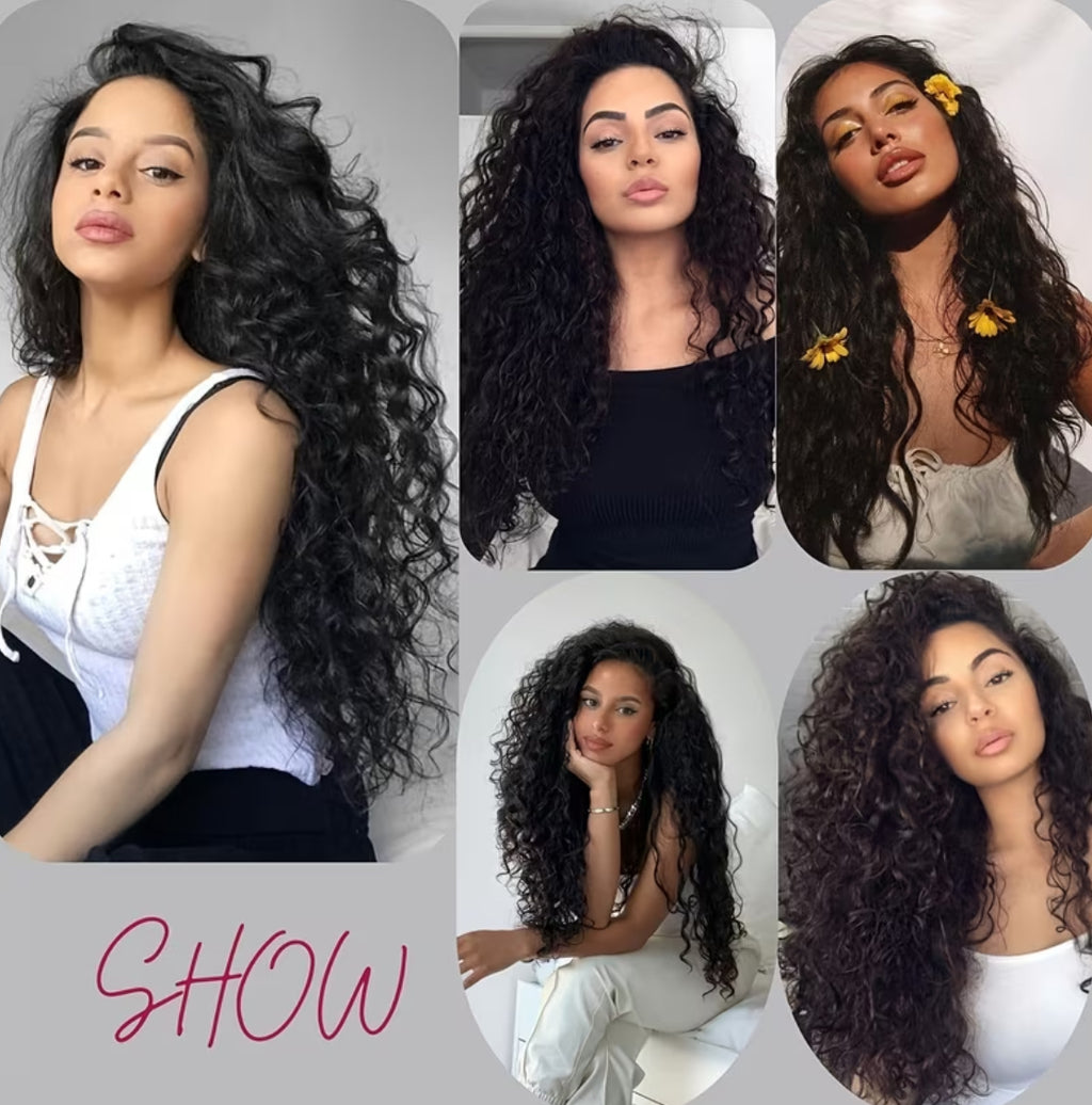 Long Black Deep Wave Wig