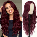 Elegant long wine red curly wave wig