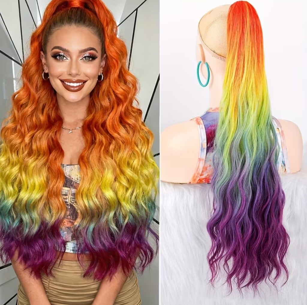 Rainbow ponytail hair extension