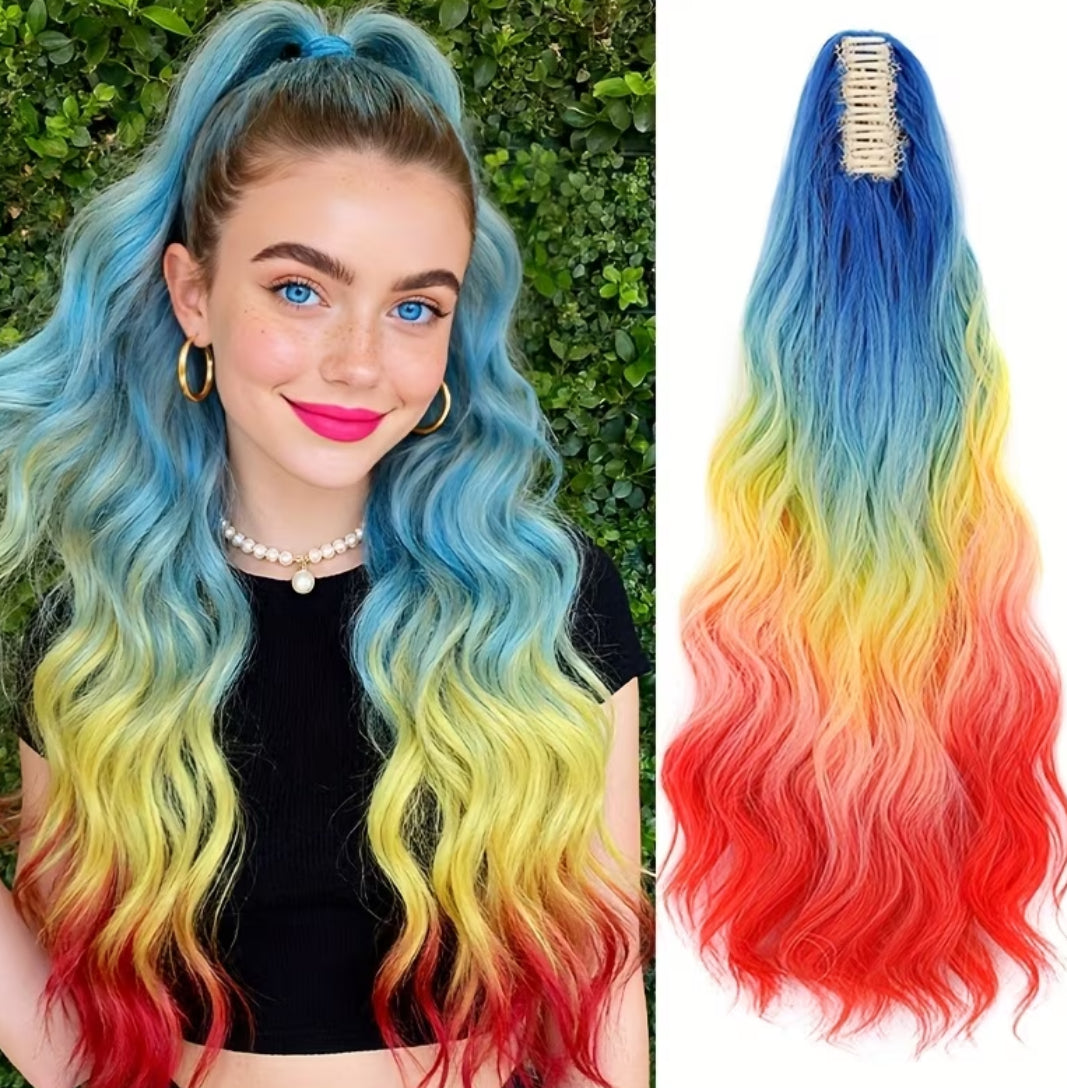 Rainbow ponytail hair extension